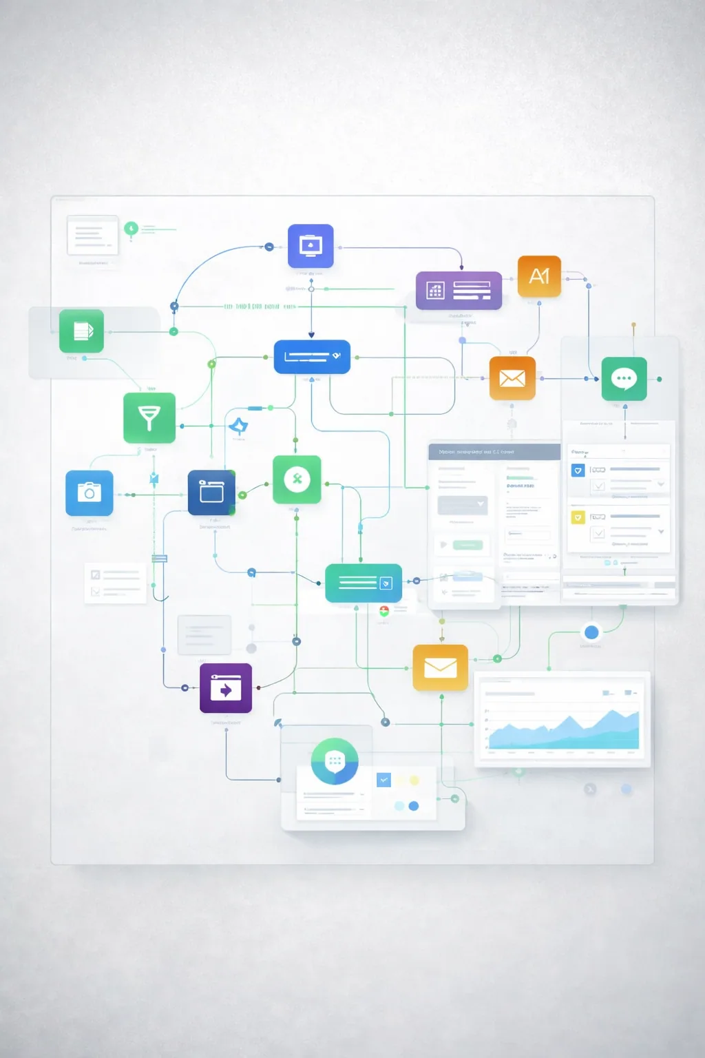 Schéma d’applications connectées et d’étapes de workflow IA