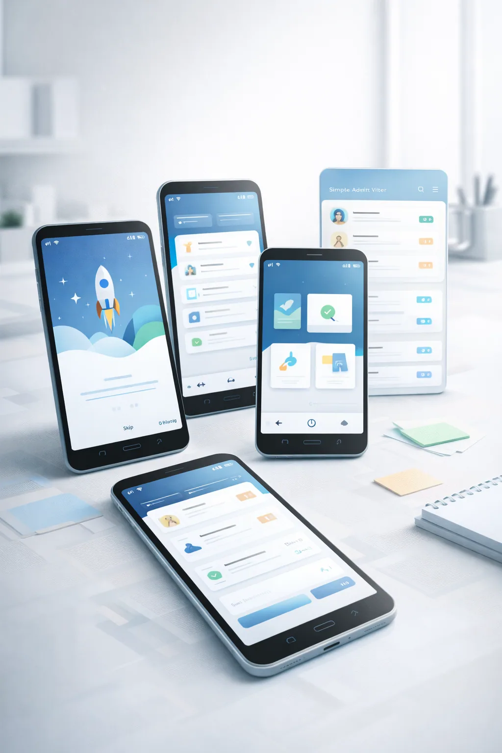 Écrans d’application mobile affichés sur plusieurs téléphones
