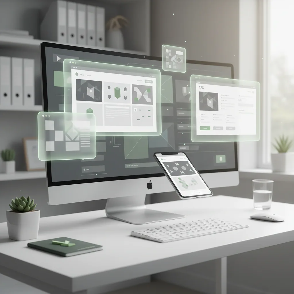 Maquettes d’interface web flottant au-dessus d’un ordinateur de bureau