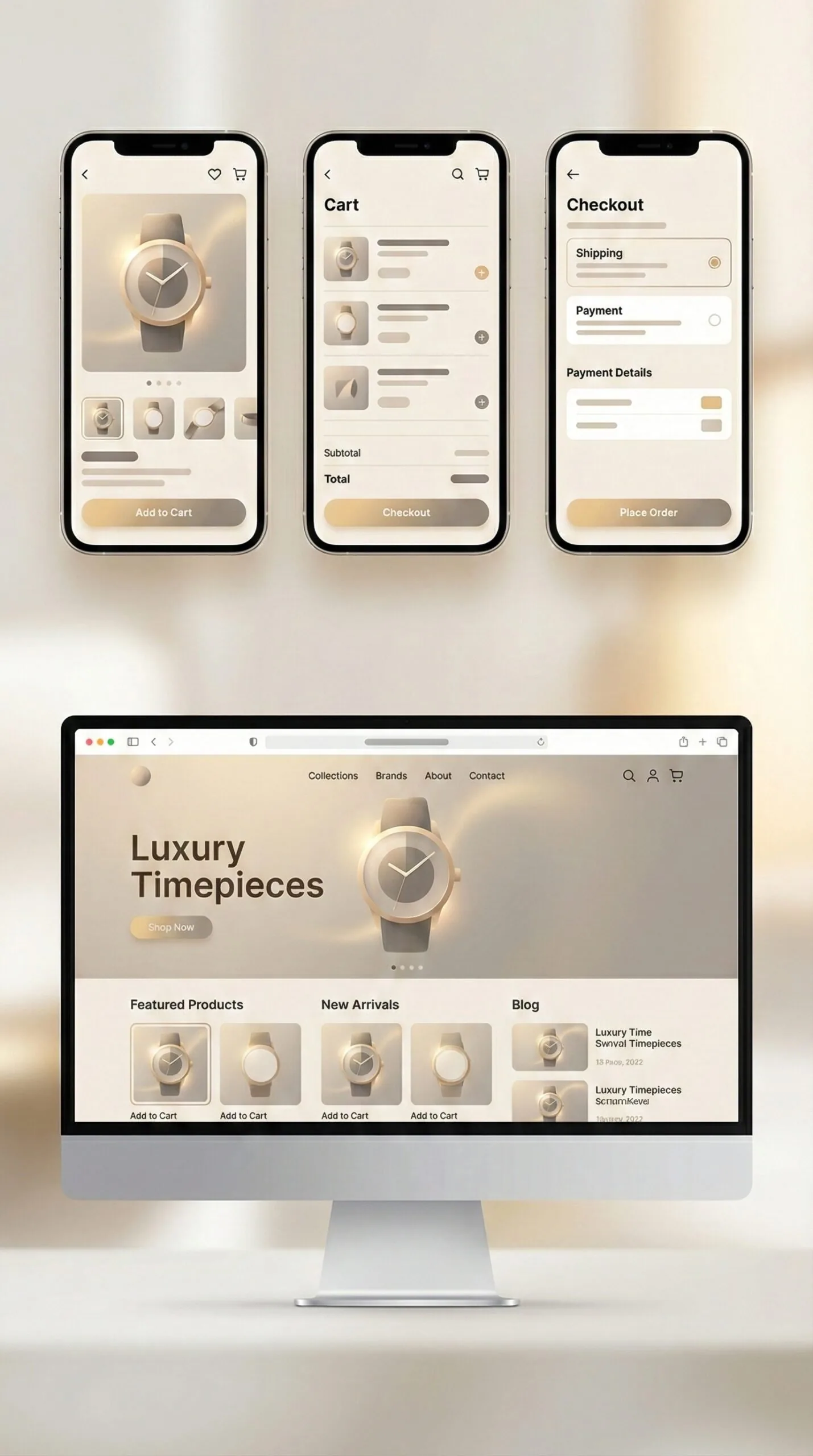 Site e-commerce et écrans mobiles pour une marque de montres de luxe