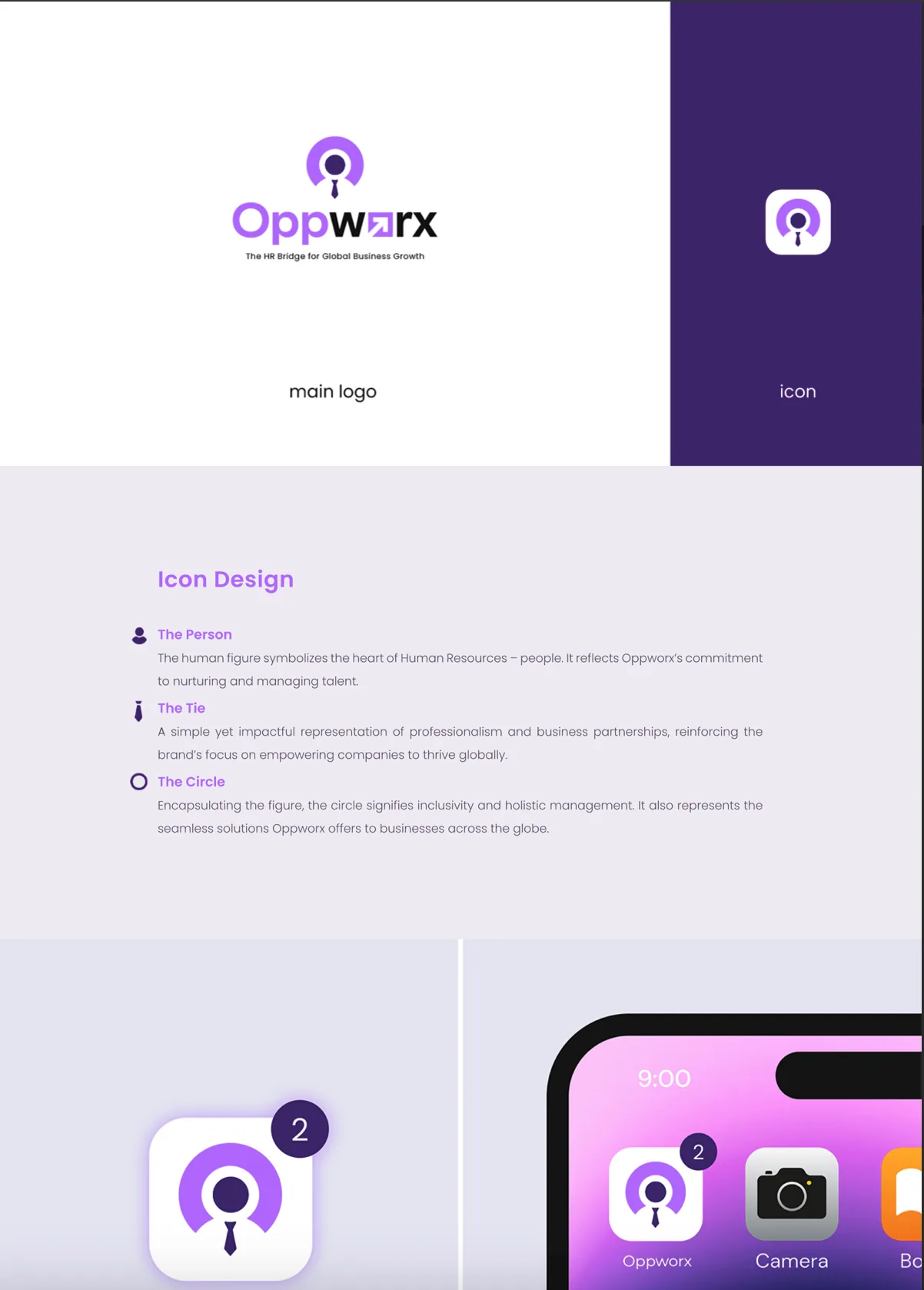 Planche de design du logo et de l’icône d’application Oppworx