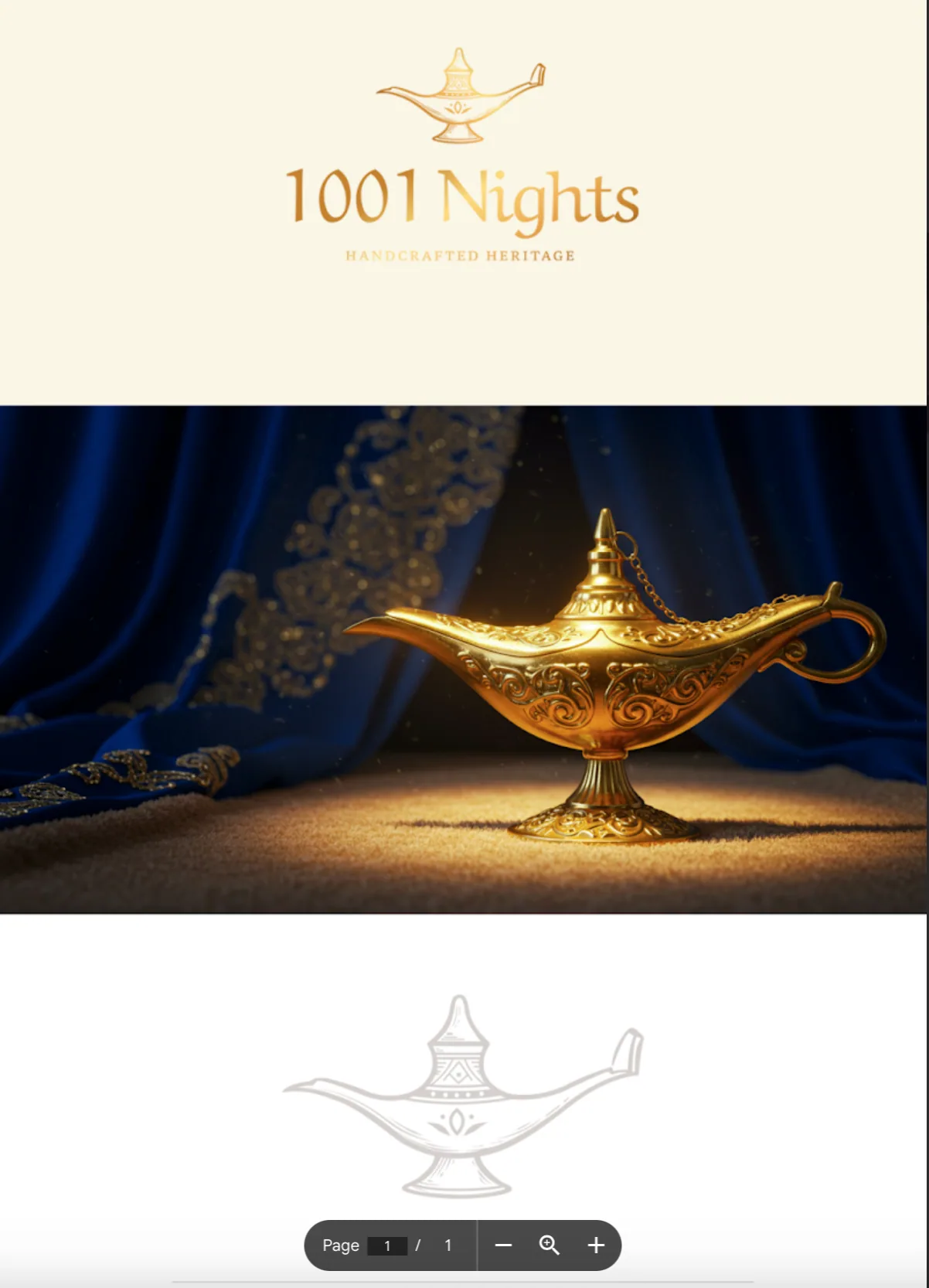 Planche de marque 1001 Nights avec lampe dorée et logo