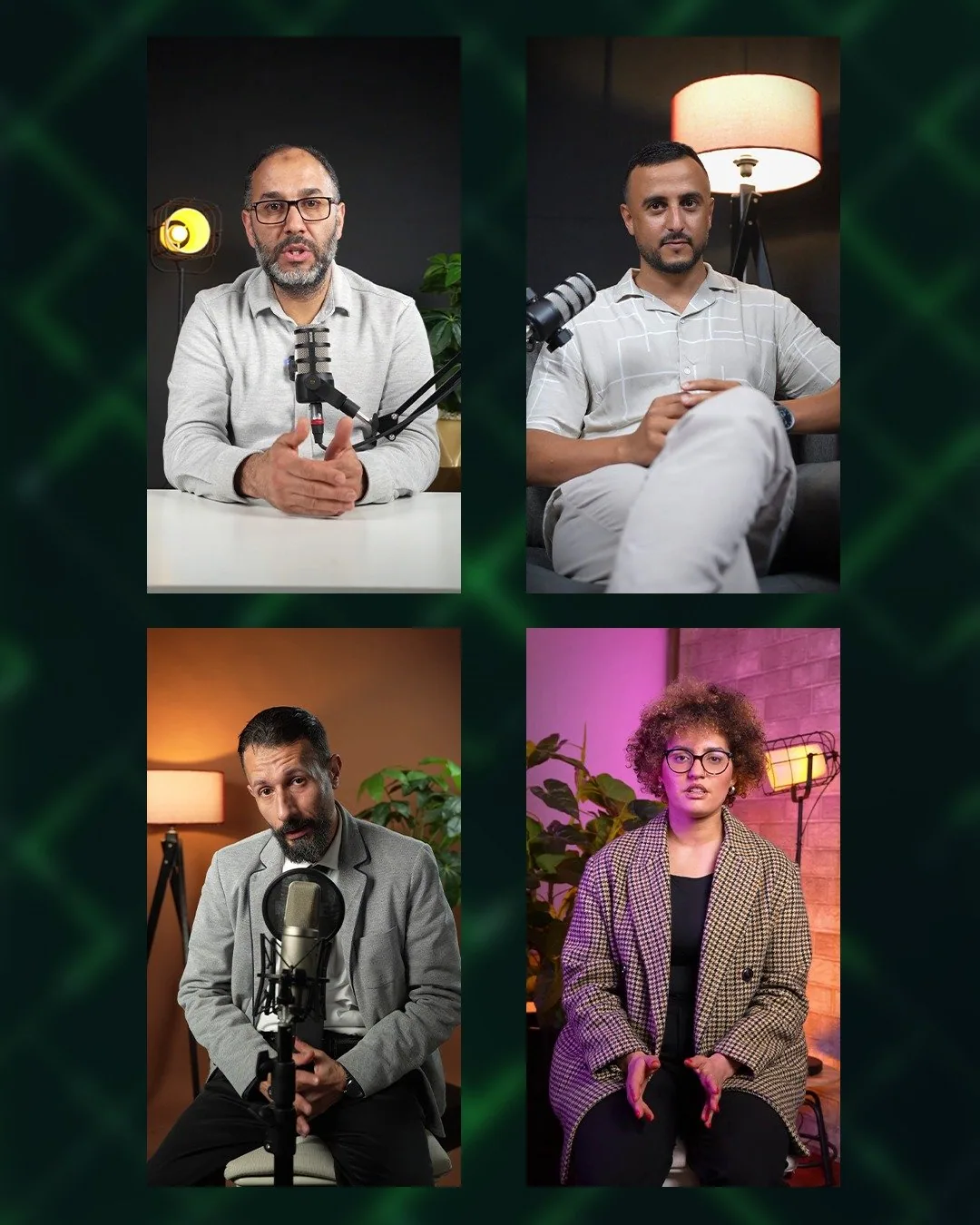 Collage de séances d’enregistrement de podcasts et de vidéos